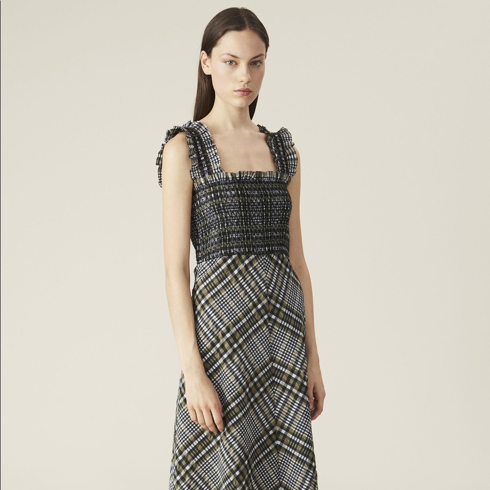 Ganni Seersucker Check Maxi Dress - Kalamata